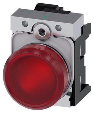 Indikatorlampe, rød, linse, glat, med holder, LED modul med integreret LED 24 V AC/DC, fjeder 3SU1152-6AA20-3AA0