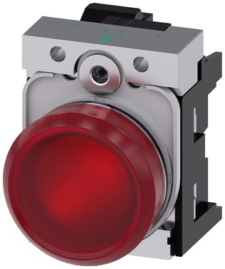 Indikatorlampe, rød, linse, glat, med holder, LED modul med integreret LED 24 V AC/DC, fjeder 3SU1152-6AA20-3AA0