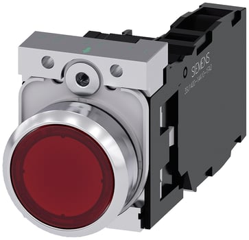 Lystrykknap, rød, Trykknap, flad, med holder, 1 NO+1 NC, LED modul med integreret LED 110 V AC, skrue 3SU1153-0AB20-1FA0