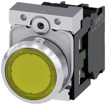 Lystrykknap, gul, Trykknap, flad, med holder, 1 NO, LED modul med integreret LED 110 V AC, skrue 3SU1153-0AB30-1BA0