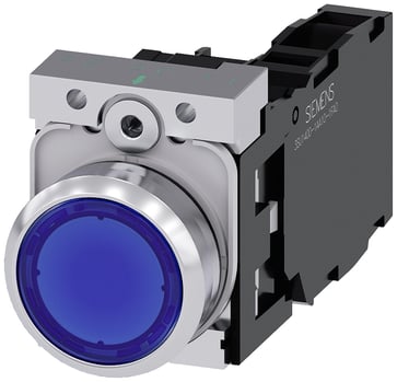 Lystrykknap, blå, Trykknap, flad, med holder, 1 NO+1 NC, LED modul med integreret LED 110 V AC, skrue 3SU1153-0AB50-1FA0