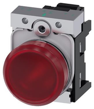 Indikatorlampe, rød, linse, glat, med holder, LED modul med integreret LED 110 V AC, fjeder 3SU1153-6AA20-3AA0