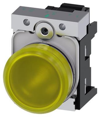 Indikatorlampe, gul, linse, glat, med holder, LED modul med integreret LED 110 V AC, fjeder 3SU1153-6AA30-3AA0