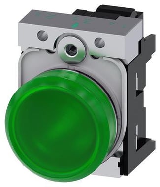 Indikatorlampe, grøn, linse, glat, med holder, LED modul med integreret LED 110 V AC, fjeder 3SU1153-6AA40-3AA0