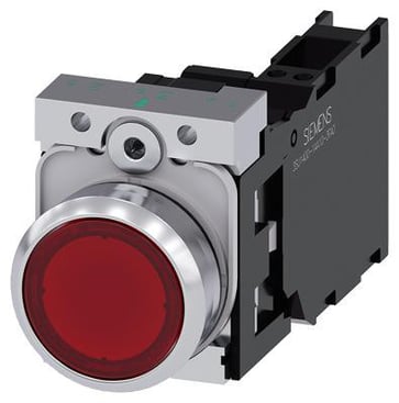 Lystrykknap, rød, Trykknap, flad, med holder, 1 NO+1 NC, LED modul med integreret LED 230 V AC, fjeder 3SU1156-0AB20-3FA0
