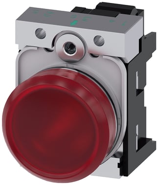 Indikatorlampe, rød, linse, glat, med holder, LED modul med integreret LED 230 V AC, fjeder 3SU1156-6AA20-3AA0