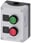 Kapsling  2 kontrol punkter plastik, B=Trykknap grøn, label: I, 1 NO, skrue 3SU1802-0AB00-2AB1 miniature