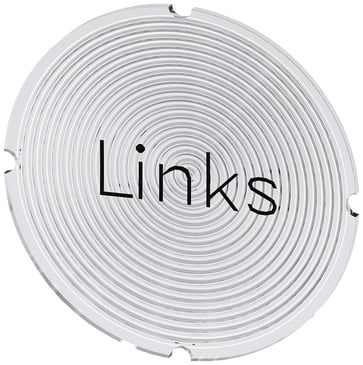 Inskription plade for lystrykknap, rund, hvid med sort font, inskription: left 3SU1900-0AB71-0AJ0
