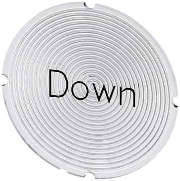Inskription plade for lystrykknap, rund, hvid med sort font, inskription: Down 3SU1900-0AB71-0DM0