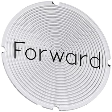 Inskription plade for lystrykknap, rund, hvid med sort font, inskription: Forward 3SU1900-0AB71-0DN0