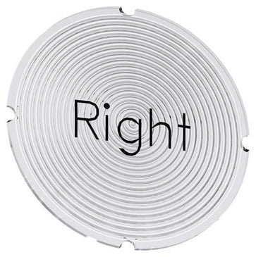 Inskription plade for lystrykknap, rund, hvid med sort font, inskription: højre 3SU1900-0AB71-0DQ0
