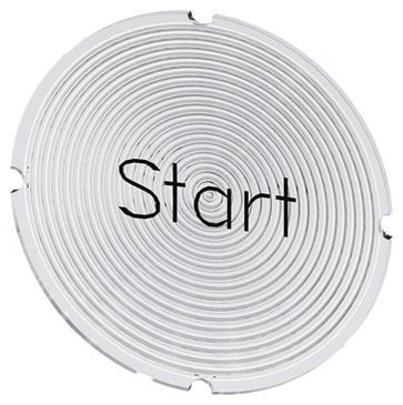 Inskription plade for lystrykknap, rund, hvid med sort font, inskription: Stop 3SU1900-0AB71-0DS0