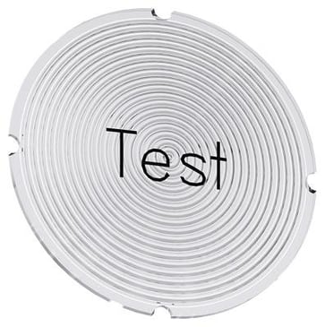 Inskription plade for lystrykknap, rund, hvid med sort font, inskription: test 3SU1900-0AB71-0DV0