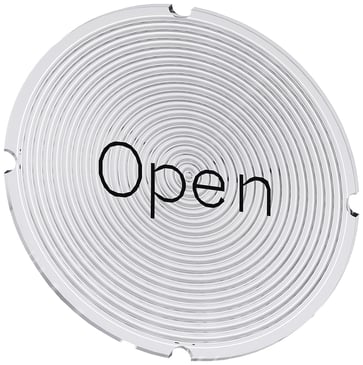 Inskription plade for lystrykknap, rund, hvid med sort font, inskription: Open 3SU1900-0AB71-0DW0