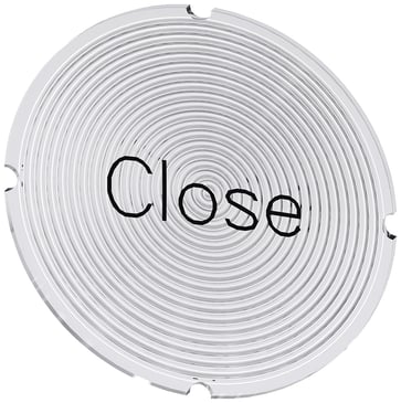 Inskription plade for lystrykknap, rund, hvid med sort font, inskription: Close 3SU1900-0AB71-0DX0