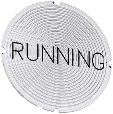 Inskription plade for lystrykknap, rund, hvid med sort font, inskription: Running 3SU1900-0AB71-0EB0