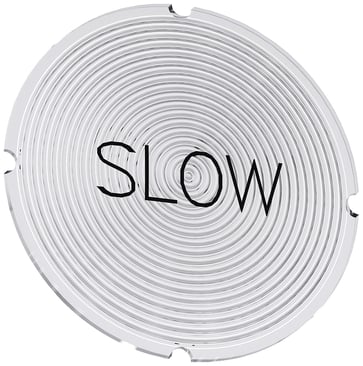 Inskription plade for lystrykknap, rund, hvid med sort font, inskription: Slow 3SU1900-0AB71-0EF0