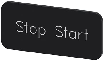 Mærkningsplade til label holder, label str.12.5x27mm, sort label, hvid font, inskription: Stop Start 3SU1900-0AC16-0DC0
