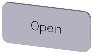 Mærkningsplade til label holder, label str.12.5x27mm, sølv label, sort font, inskription: Open 3SU1900-0AC81-0DW0