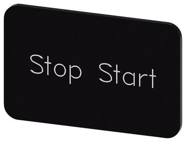 Mærkningsplade til label holder, Label str.17.5 x 27 mm, sort label, hvid font, inskription: Stop Start 3SU1900-0AD16-0DC0