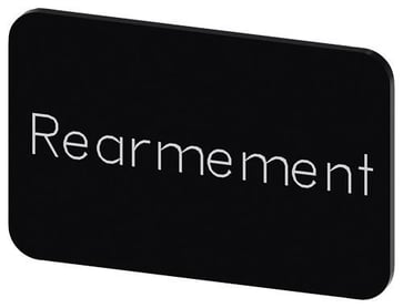 Mærkningsplade til label holder, Label str.17.5 x 27 mm, sort label, hvid font, inskription: Rearmement 3SU1900-0AD16-0GV0