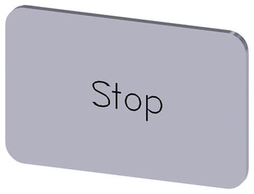 Mærkningsplade til label holder, Label str.17.5 x 27 mm, sølv label, sort font, inskription: Stop, 3SU1900-0AD81-0DS0 3SU1900-0AD81-0DS0