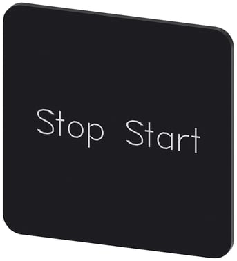 Mærkningsplade til label holder, Label str. 27x27 mm, sort label, hvid font, inskription: Stop Start 3SU1900-0AE16-0DC0