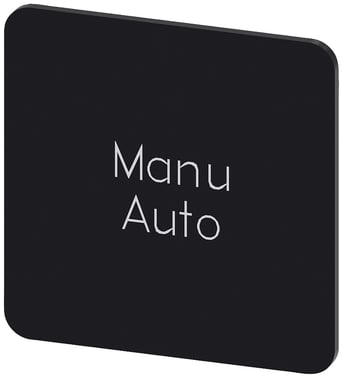 Mærkningsplade til label holder, Label str. 27x27 mm, sort label, hvid font, inskription: Manu Auto 3SU1900-0AE16-0GT0