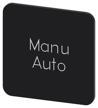 Mærkningsplade til limning på hus, label str. 22x22 mm, sort label, hvid font, inskription: Manu Auto 3SU1900-0AF16-0GT0