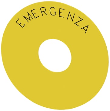 Bagplade rund, for NØDSTOP padde gul, selvklæbende, inde diameter 23 mm, inskription: EMERGENZA 3SU1900-0BC31-0JA0