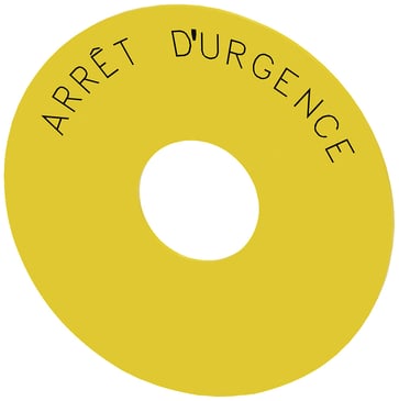 Bagplade rund, for NØDSTOP padde gul, selvklæbende, inde diameter 23 mm, inskription: ARRÊT D'URGENCE 3SU1900-0BC31-0GQ0