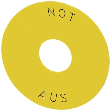 Spændeskive for NØDSTOP, gul, inskription: NOT-AUS, inde diameter 22.5 mm, tykkelse 2 mm 3SU1900-0BB31-0AS0