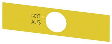 Labeling plade for Nødstop paddetryk trykknap i et Hus, gul, inskription: NOT-AUS, selvklæbende 3SU1900-0BE31-0AS0