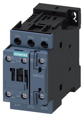 Sirius power kontaktor , AC-3 12 A, 5.5 kW/400V 1 NO + 1 NC, 24VDC med integreret varistor 3RT2024-1KB40