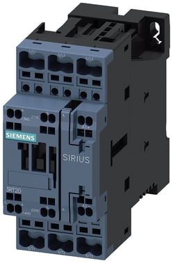 Sirius power kontaktor , AC-3 12 A, 5.5 kW/400V 1 NO + 1 NC, 24VDC med integreret varistor 3-polet 3RT2024-2KB40