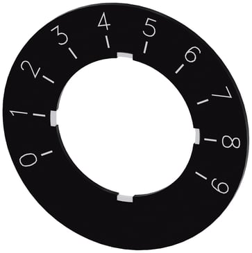 Mærkeplade til potentiometer, sort mærke, hvide bogstaver 3SU1900-0BG16-0RT0