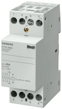 INSTA kontaktor med 4 NO kontakter, kontakt til 230 V, 400 V AC 25 A aktivering 230 V til høje kapacitive belastninger 150 mikrofarader 5TT5820-0