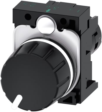 Potentiometer, Kompakt, 22 mm, rund, plastik, sort, 10K ohms, med holder, skrueklemme 3SU1200-2PS10-1AA0