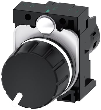 Potentiometer, Kompakt, 22 mm, rund, plastik, sort, 10K ohms, med holder, skrueklemme 3SU1200-2PS10-1AA0