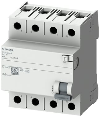 Residual current operated circuit breaker, 4-pole, Type A, In: 40A, 300mA, Un AC: 400V Residential 5SV5644-6