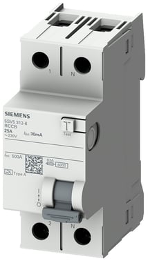 Residual current operated circuit breaker, 2-pole, Type A, In: 25A, 300mA, Un AC: 230V Residential 5SV5612-6