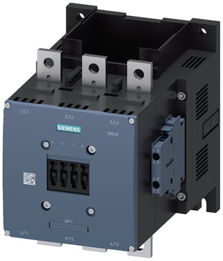 Kontaktor, AC-3, 400 A / 200 kW / 400 V, 3-polet, 2 NO + 2 NC, forbindelsesstang / skrueterminal 3RT1075-6LA06