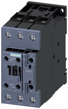 Kontaktor, AC-3, 40 A / 18,5 kW / 400 V, 3-polet, 208 V AC, 50/60 Hz, 1 NO + 1 NC, skrueterminal 3RT2035-1AM20
