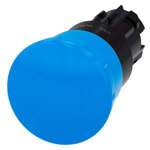 Champignon trykknap, 22 mm, rund, plastik, blå, dreje-til-låse mekanisme 3SU1000-1HB50-0AA0