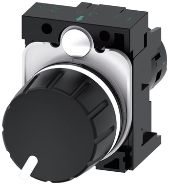 Potentiometer, 22 mm, rund, plastik, sort, 4,7 kohm, med holder 3SU1200-2PR10-1AA0