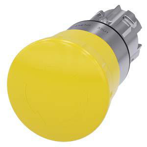 Svampeknap, 22 mm, rund, metal, højglans, gul, drej-til-låse-mekanisme 3SU1050-1HB30-0AA0