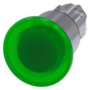 Svampeknap, oplyst, 22 mm, rund, metal, højglans, grøn, 40 mm 3SU1051-1EA40-0AA0