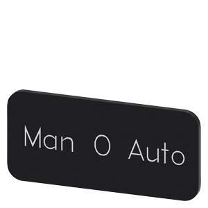 Mærkeplade 12,5 x 27 mm, sort sort, mærkning: Man-O-Auto 3SU1900-0AC16-0DY0