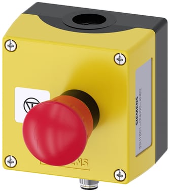Kapsling til kommandoenheder, 22 mm, rund, kabinetmateriale plast, kabinet topdel gul, 1 kommandopunkt plast, A = Nødstopsvamp 3SU1801-0NH00-4NB2