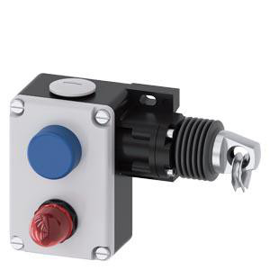 SIRIUS kabelbetjent switch, Bowden kabel og kabelfejlfunktion Metalkabinet, 2x M25x1.5 1 NO + 1 NC, låsning EN ISO 13850 og trykknap rel 3SE7140-1BD04-1AS6
